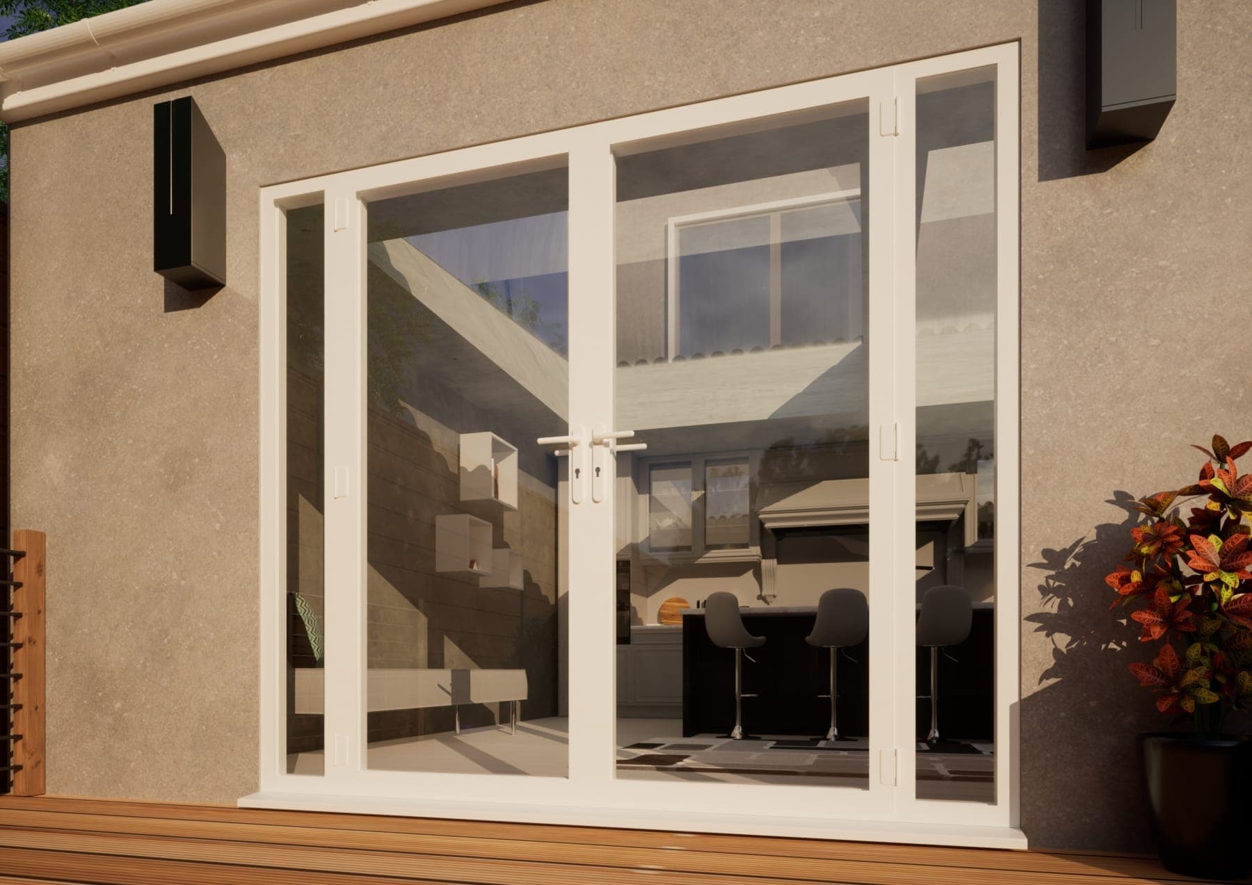 Aluminium French Door Part Q Compliant - 1800mm White Open Out - 2x 300mm Sidescreens