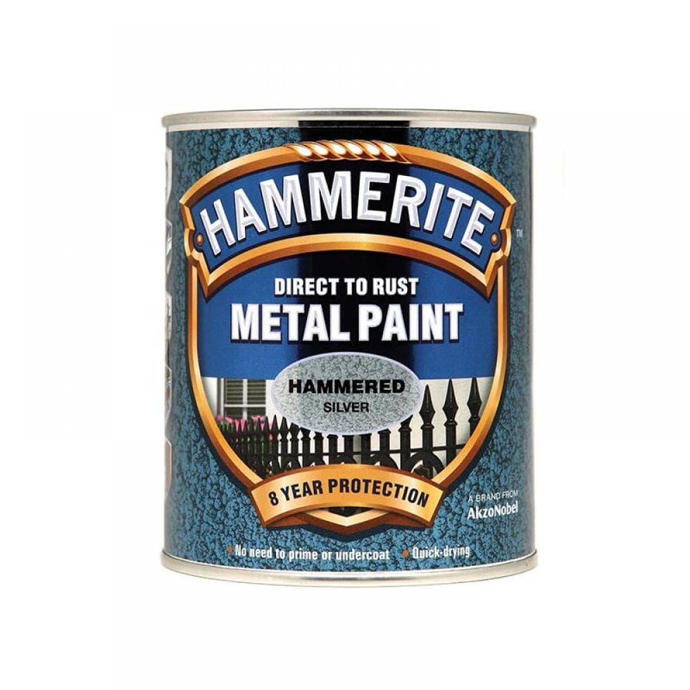 Hammerite 5092957 Direct To Rust Hammered Finish Metal Paint Silver 750Ml