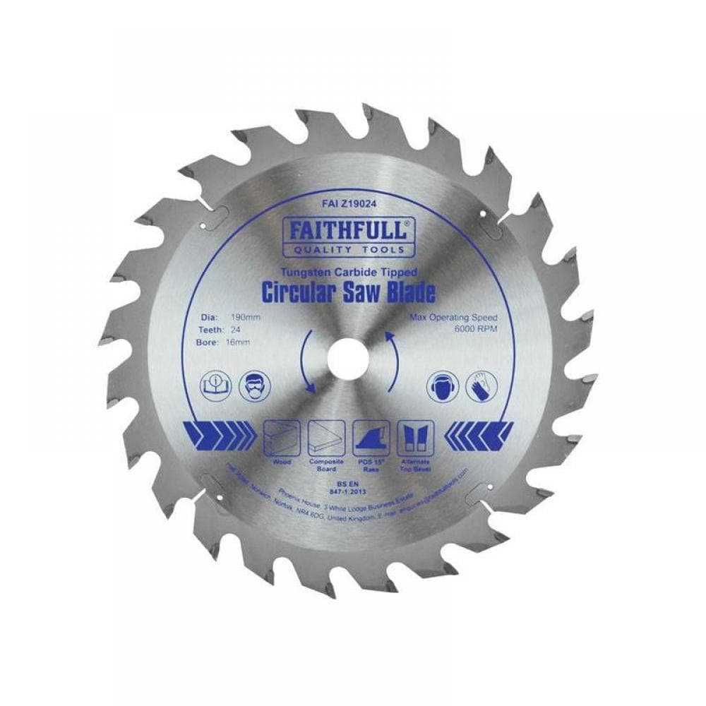 Faithfull FAIZ19024 Tct Circular Saw Blade 190 X 16Mm X 24T Pos