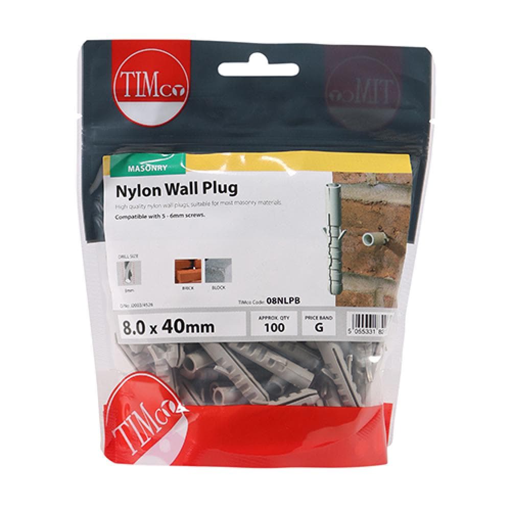Timco 08NLPB Nylon Plugs 8.0 X 40 TIMbag 100