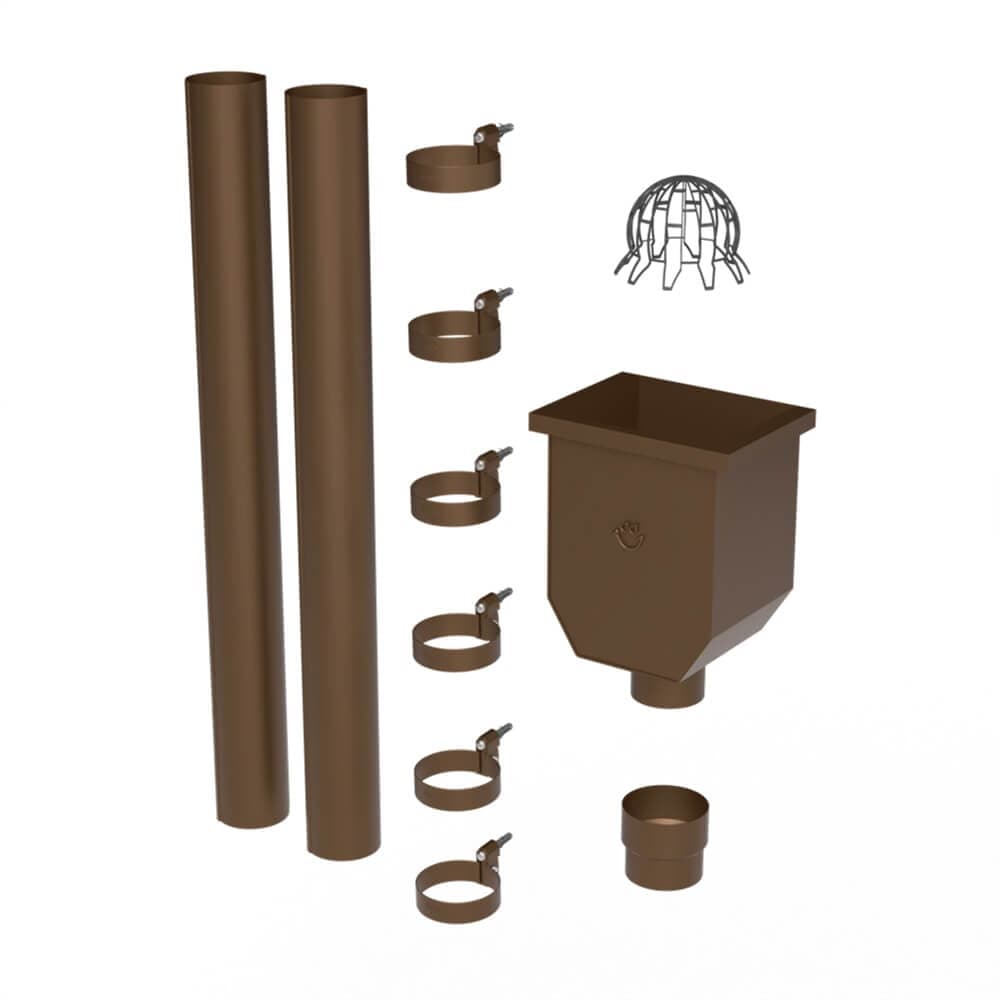 Galeco Steel Round Hopper & Downpipe Kit Copper Effect - 87mm Diameter