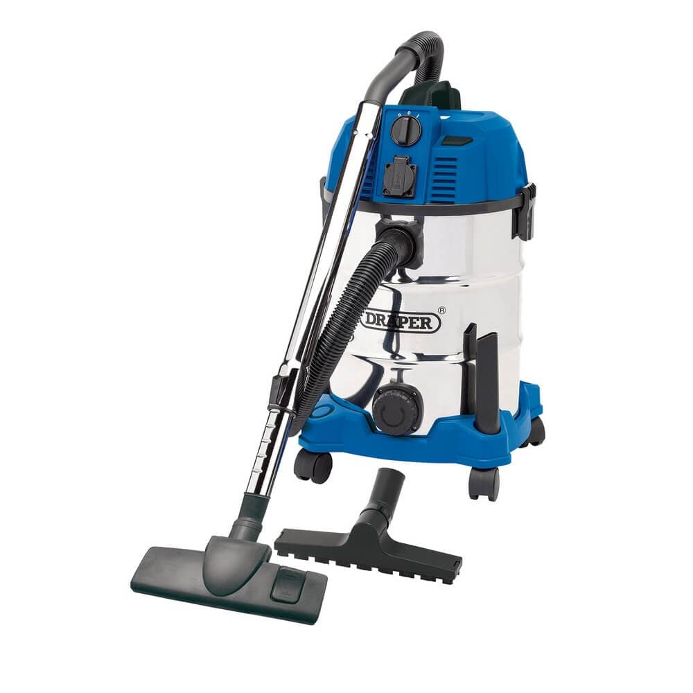 Draper 20529 230V Wet And Dry Vacuum Cleaner With Stainless Steel Tank And Integrated Power Out-Take Socket 30L 1300W each