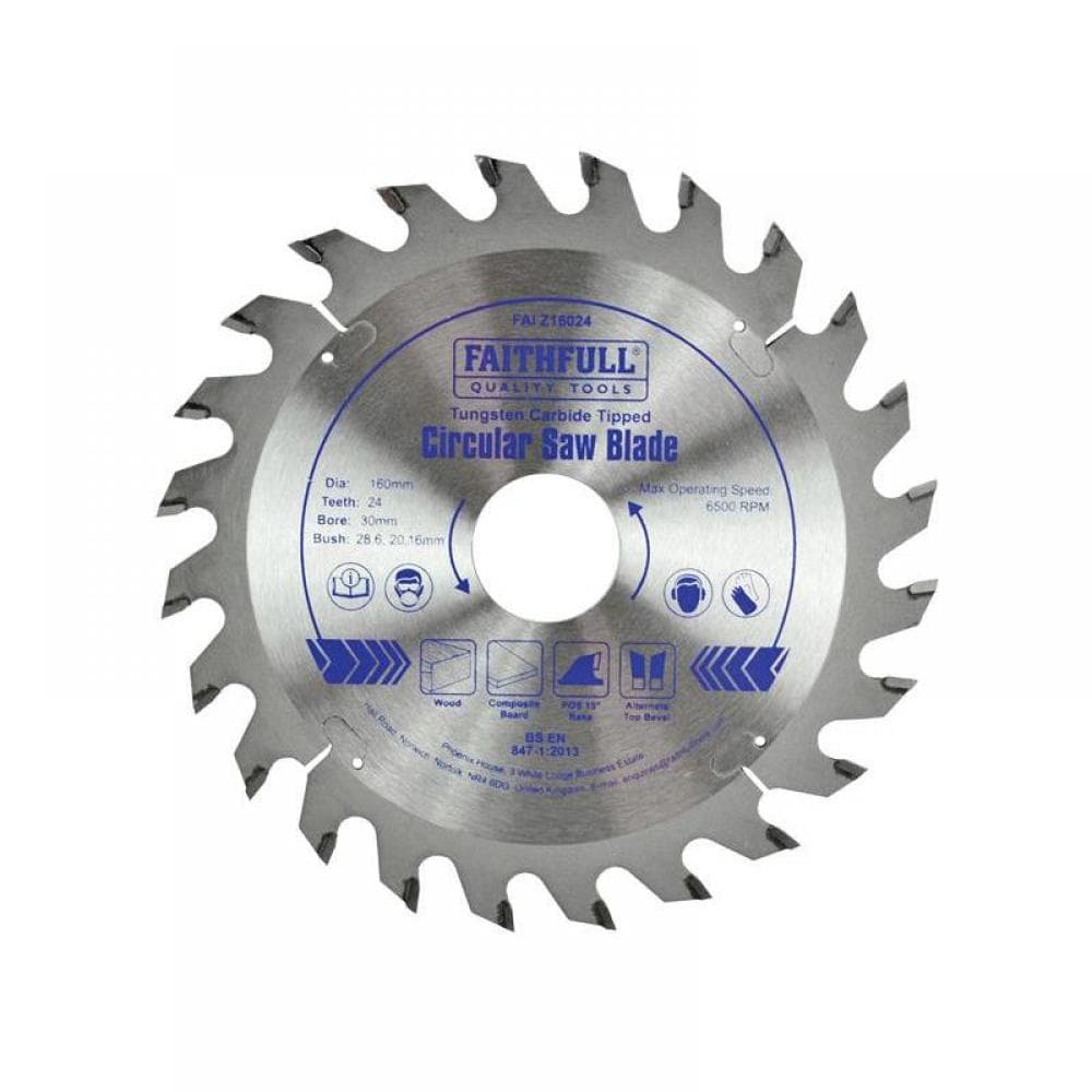 Faithfull FAIZ16024 Tct Circular Saw Blade 160 X 30Mm X 24T Pos