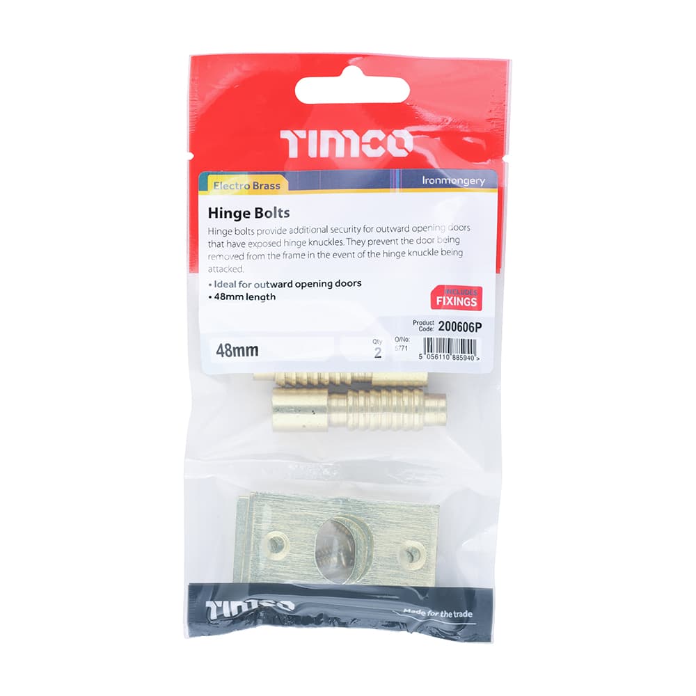 Timco Hinge Bolts - Electro Brass TIMpac 2 200606P