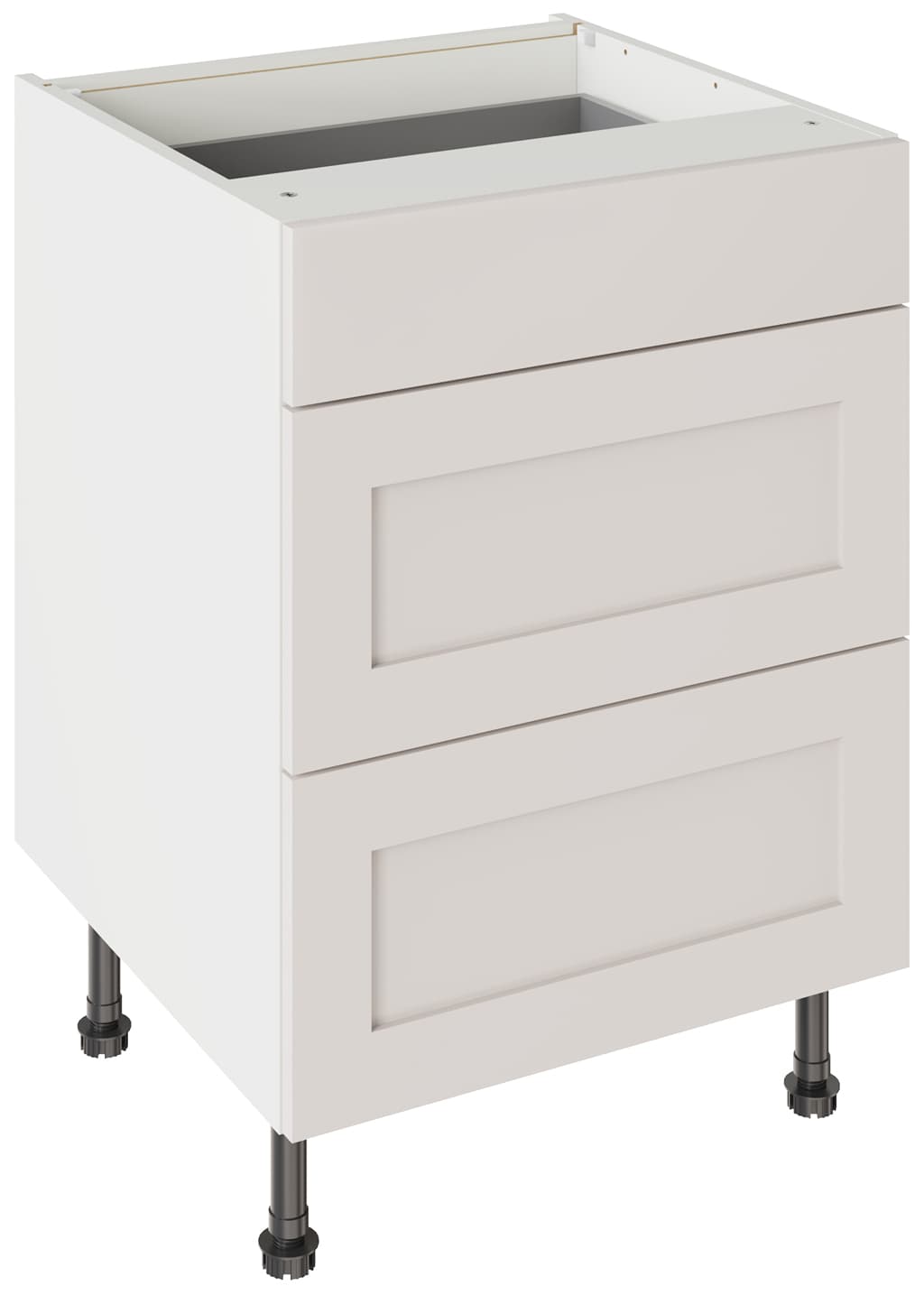 Kitchen Kit Flatpack Three Drawer Base Unit Shaker Ultra Matt Light Grey 600mm - FKKH0706