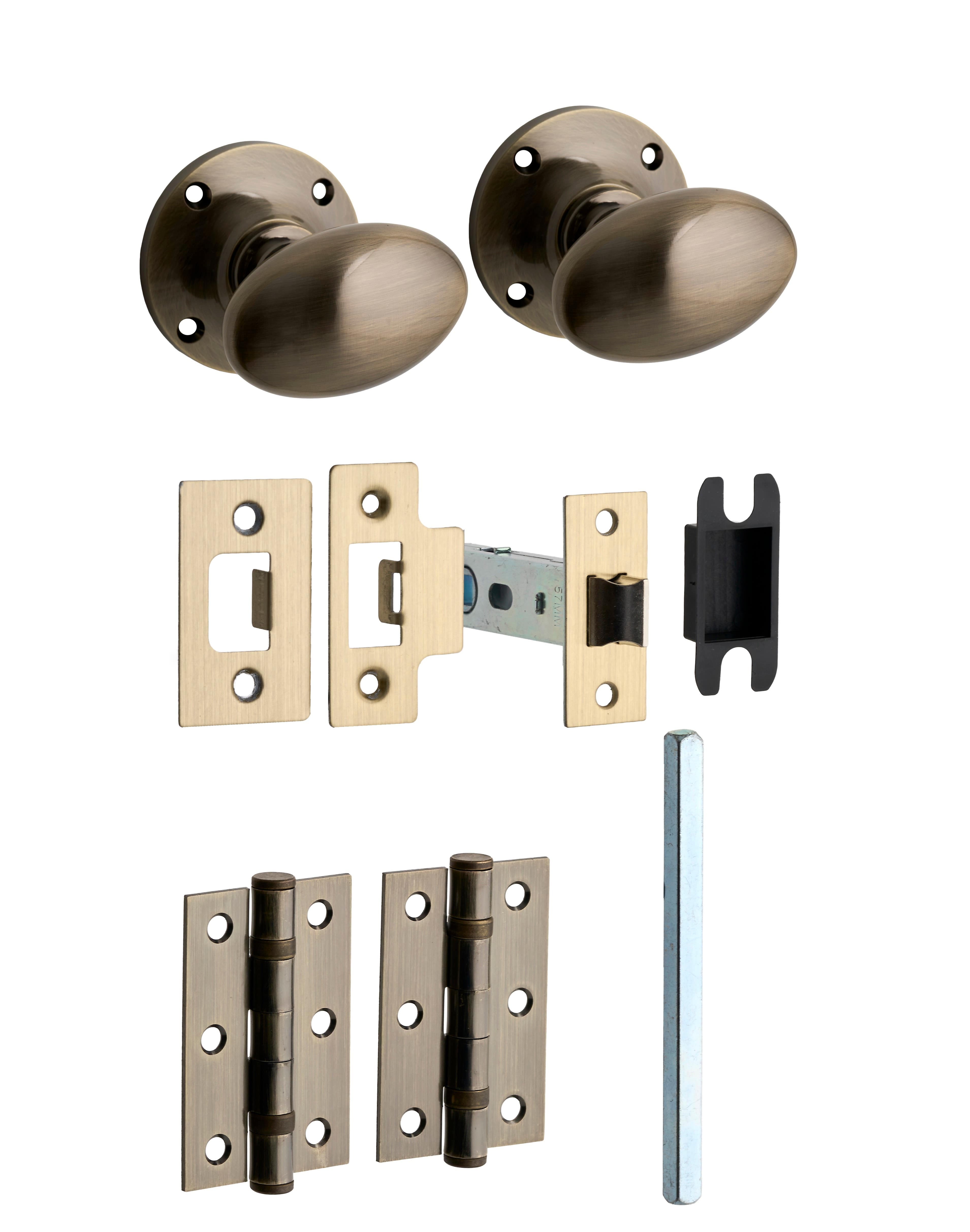 Oval Unsprung Mortice Door Knob - Antique Brass - Complete Door Pack - Internal - Designer Levers