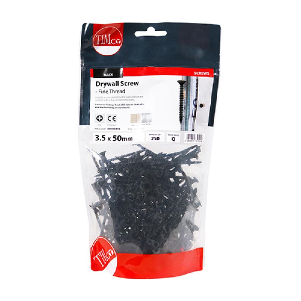 Timco 00050DRYB Drywall Screws - Fine Thread - Ph - Bugle - Black 3.5 X 50 TIMbag 250