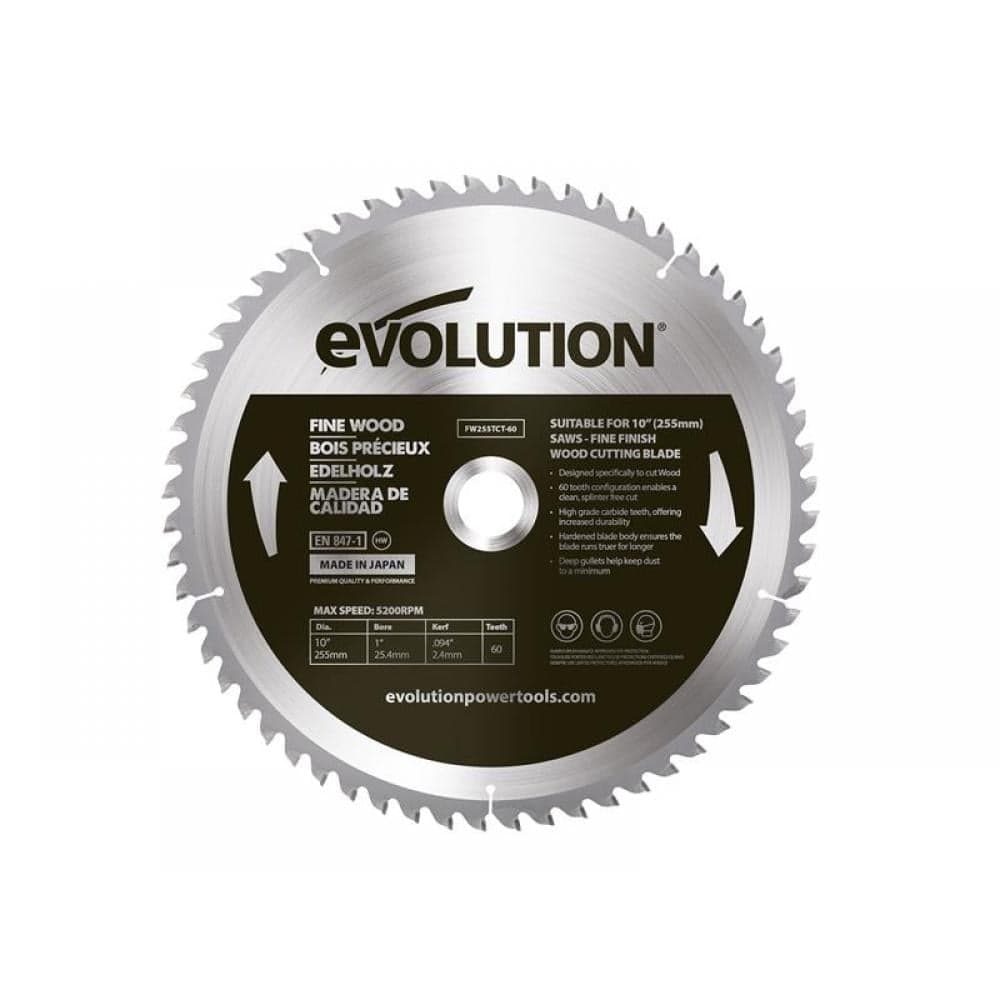 Evolution FW255TCT-60 Fine Wood Mitre/Table Saw Blade 255 X 25.4Mm X 60T