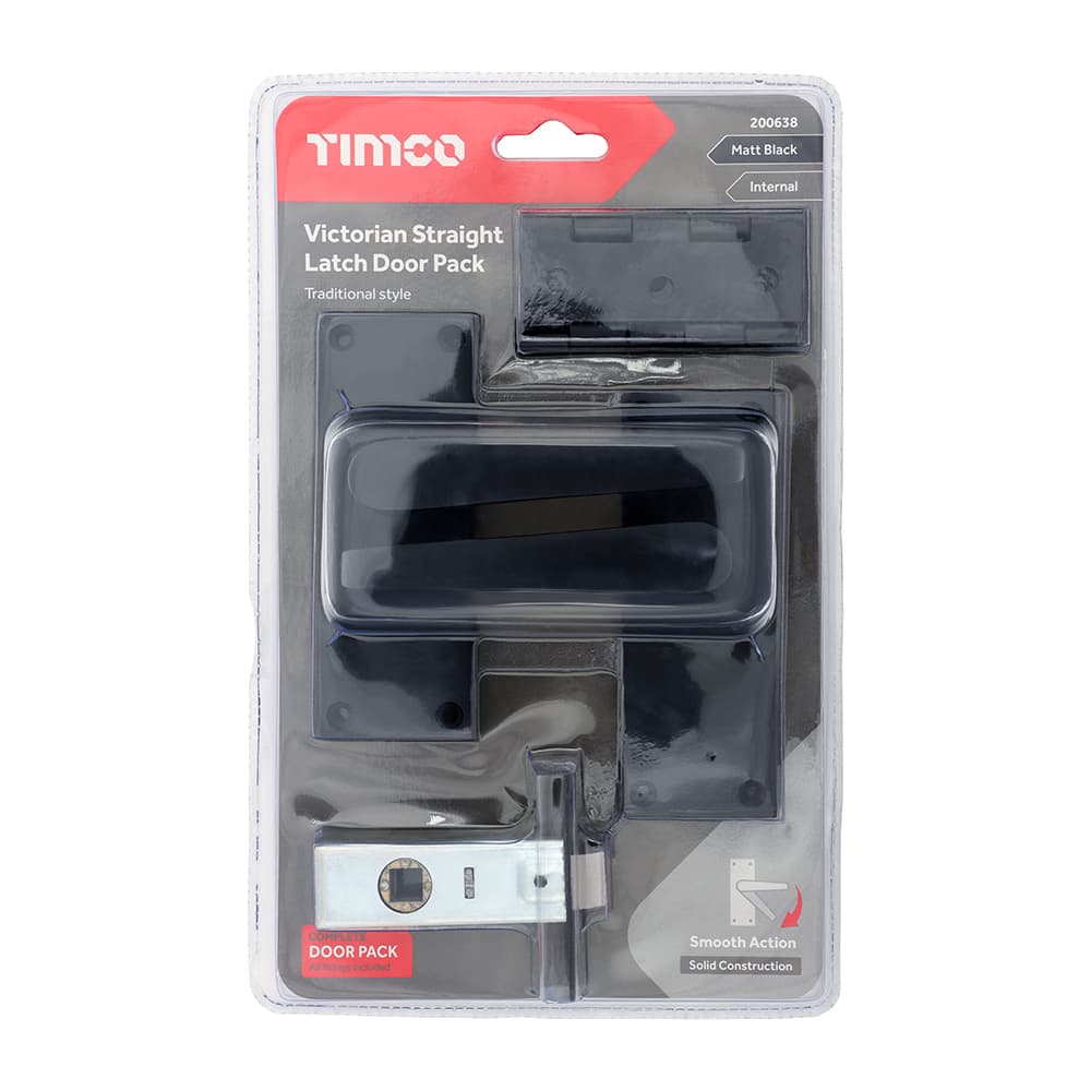 Timco Victorian Straight Latch Door Pack - Matt Black Blister Pack 1 200638