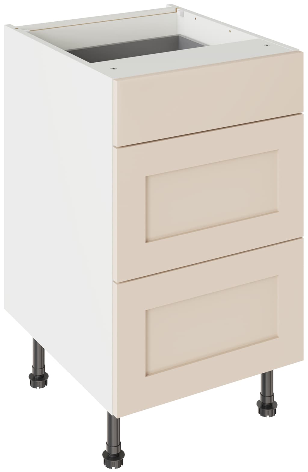 Kitchen Kit Flatpack Three Drawer Base Unit Shaker Ultra Matt Cashmere 500mm - FKKH0641
