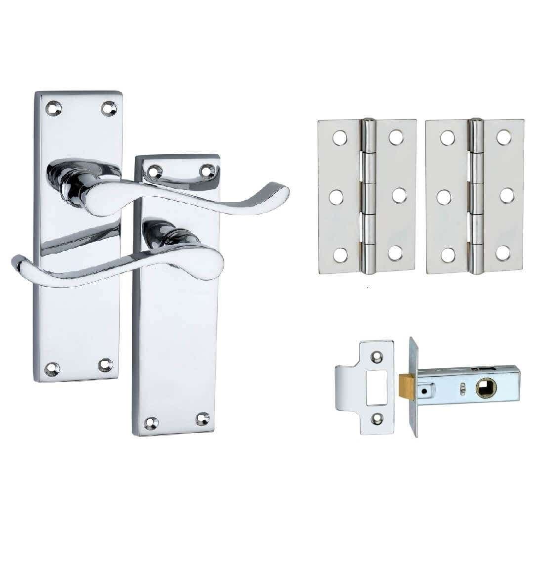 Victorian Scroll Lever Latch Long Polished Chrome Door Handle Kit