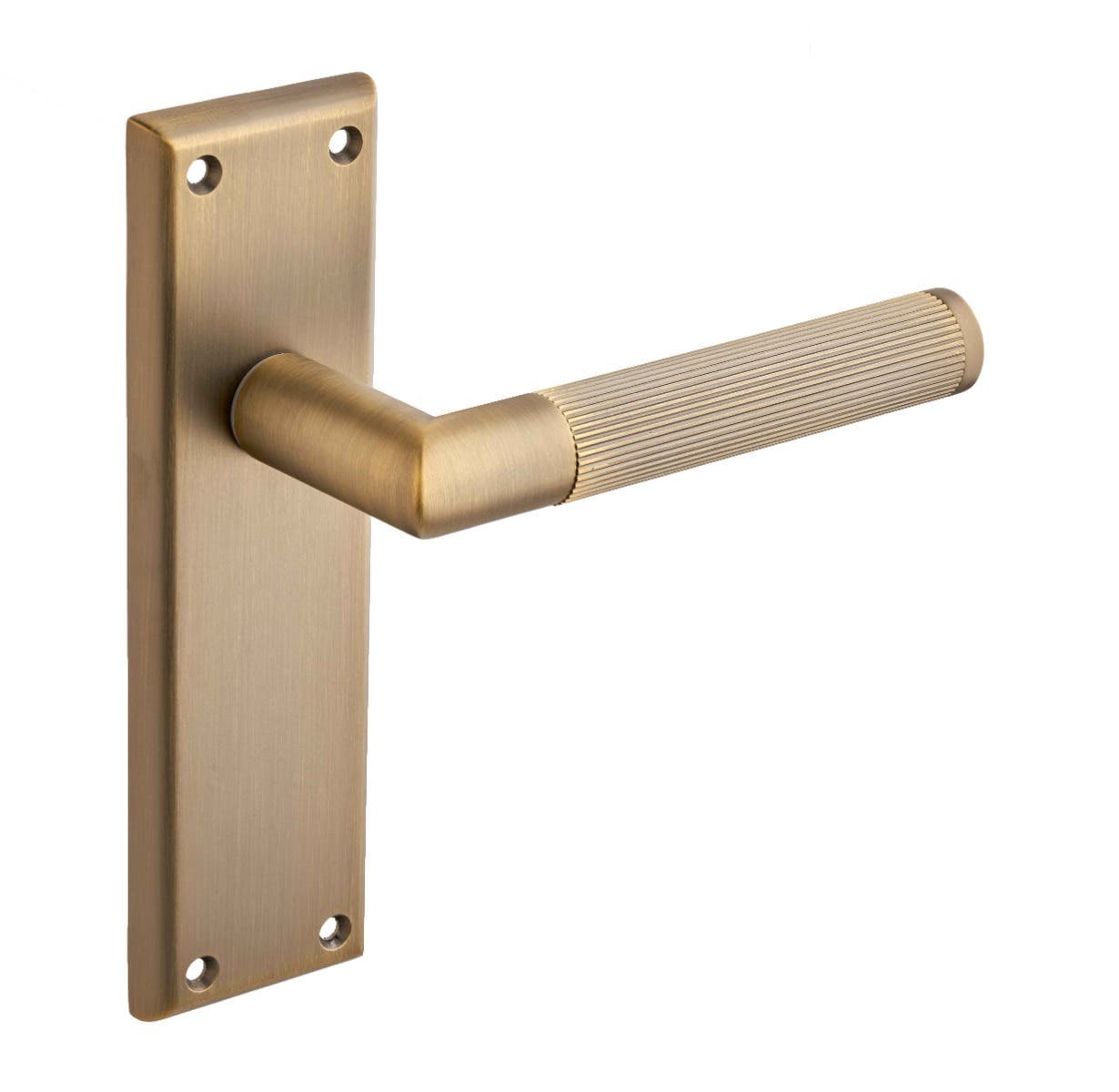 Newington Ribbed Lever Latch Door Handle on Backplate - Antique Brass - Designer Levers