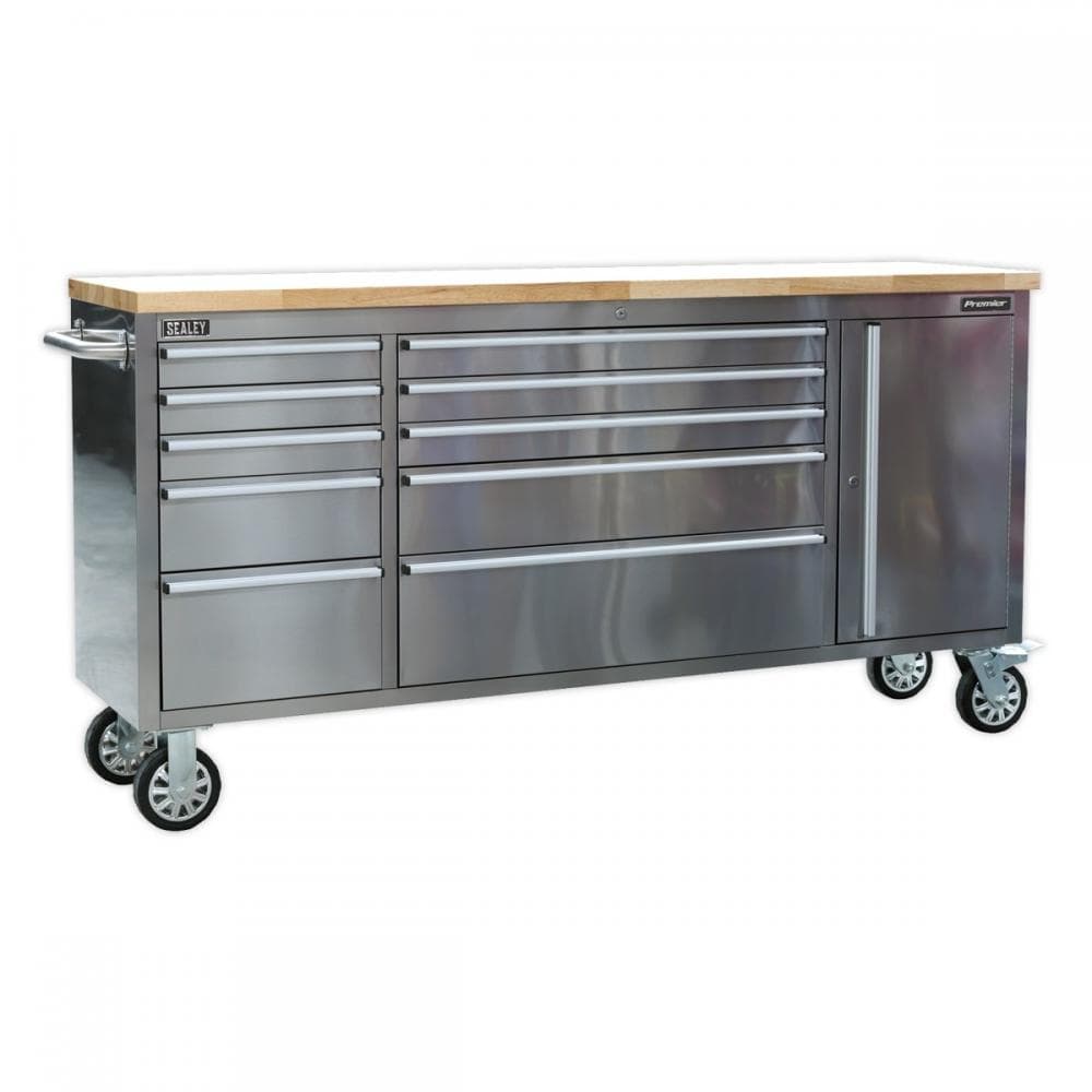 Sealey AP7210SS Mobile Stainless Steel Tool Cabinet 10 Drawer & Cupboard