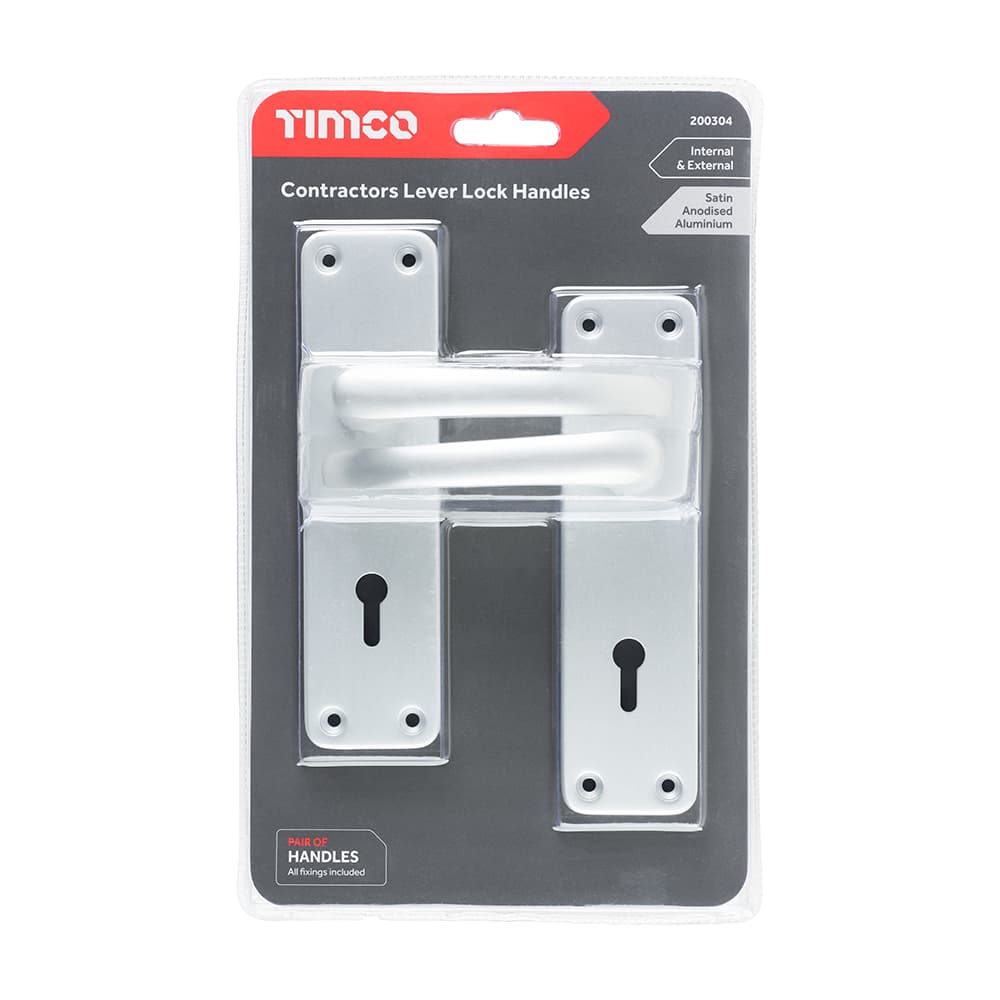 Timco Contractors Lever Lock Handles - Satin Anodised Aluminium Blister Pack 1 200304