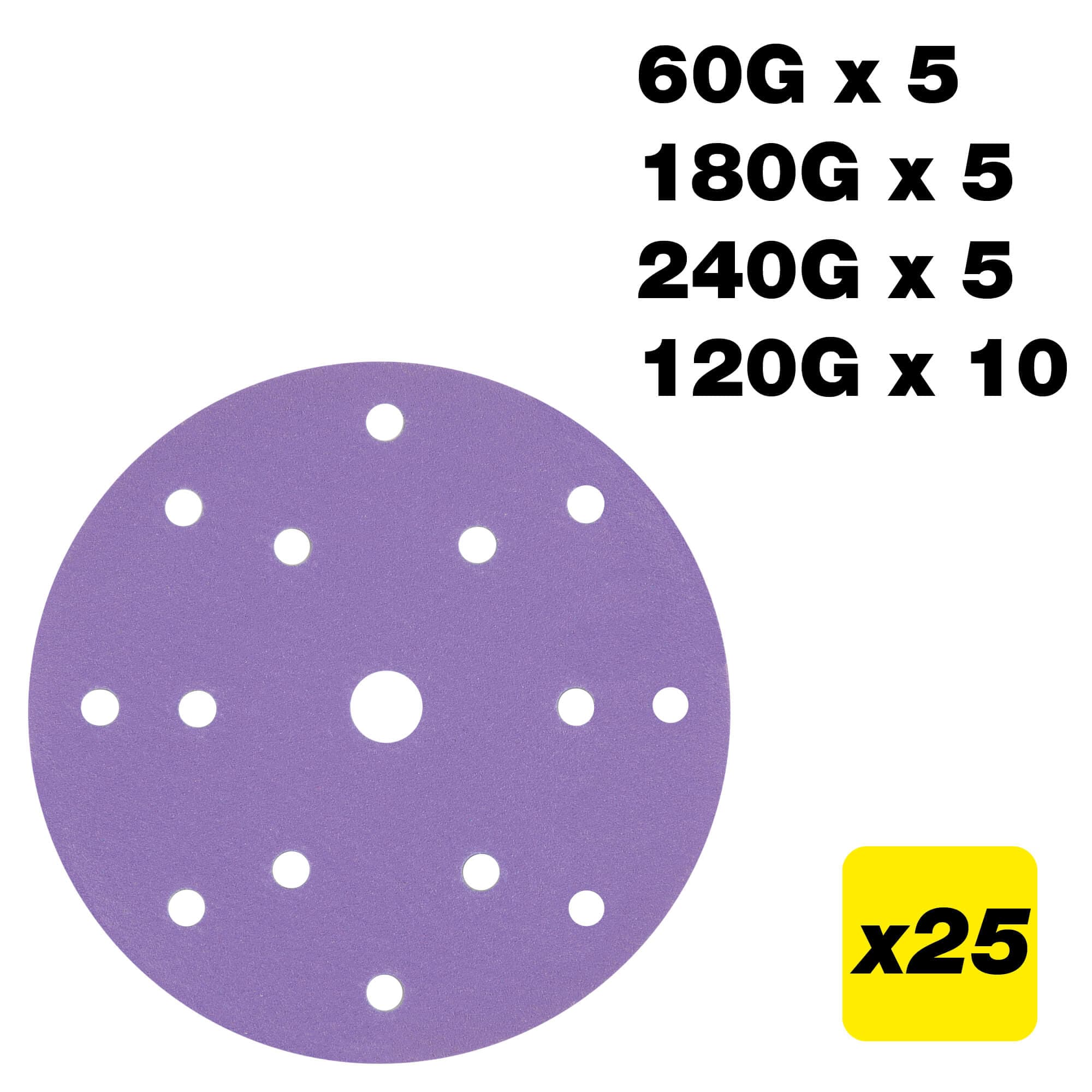 Trend 150Mm 60G/120G/180G/240G Random Orbital Sanding Disc 25 Pack AB/150/M25