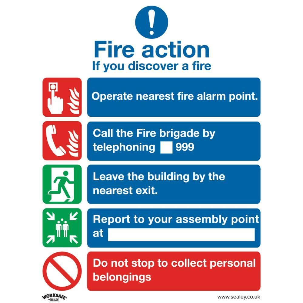 Sealey SS20P1 Safe Conditions Safety Sign - Fire Action Without Lift - Rigid Plastic