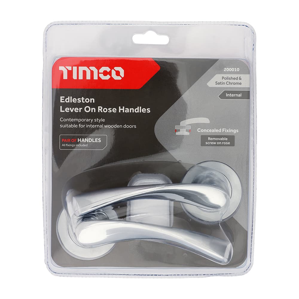 Timco Edleston Lever On Rose Handles - Polished & Satin Chrome Blister Pack 1 200010