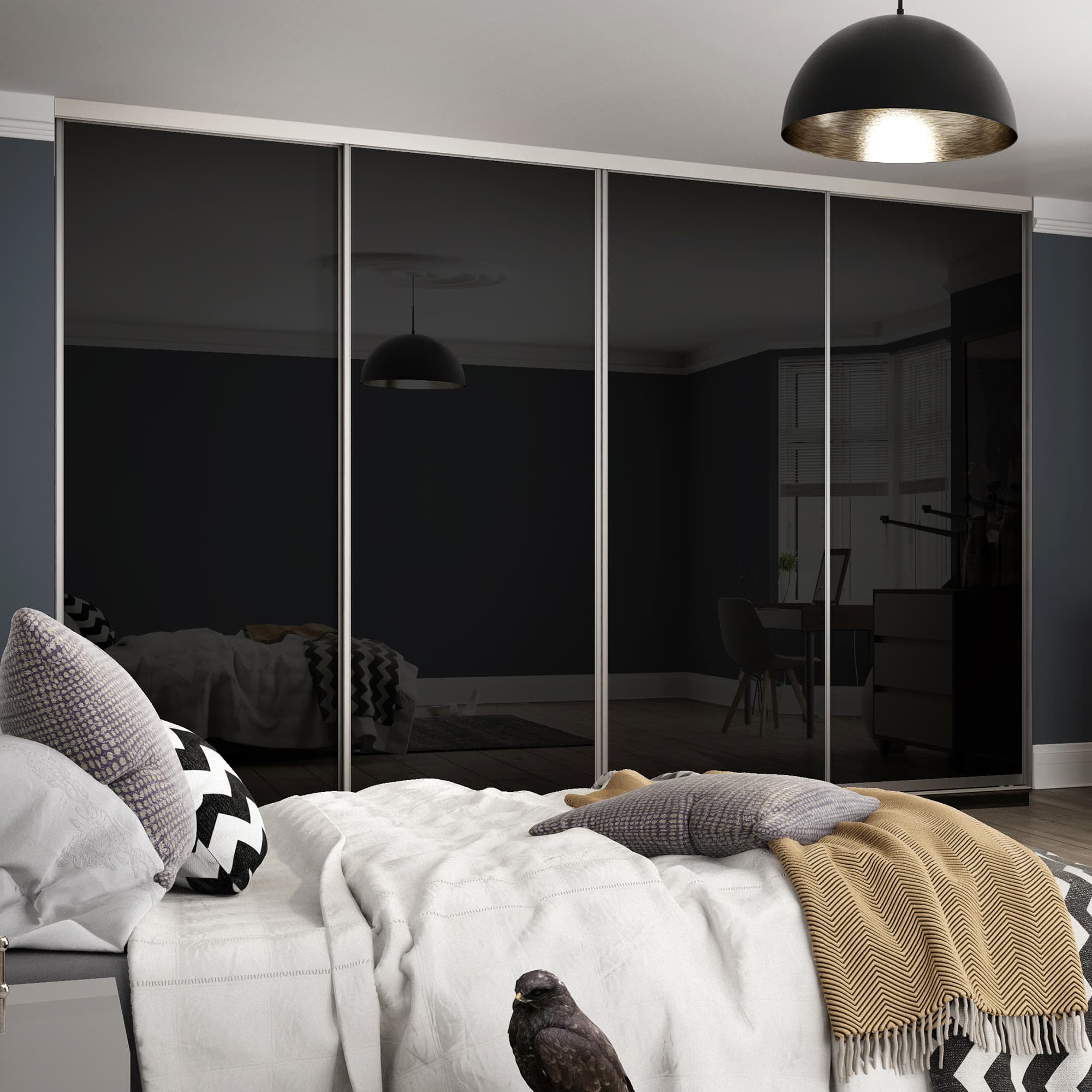 Spacepro Silver & Black Steel and Glass Contour Frame Sliding Doors, Size: 2978x2260mm
