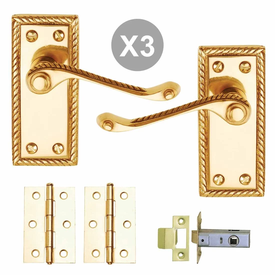 Georgian Latch Int Door Pack Polished Brass Contract Pk3
