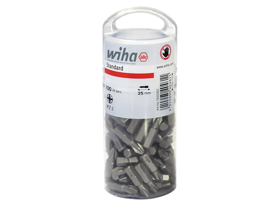 Wiha Standard Pozidriv Bits PZ2 25mm Tub of 100 40462