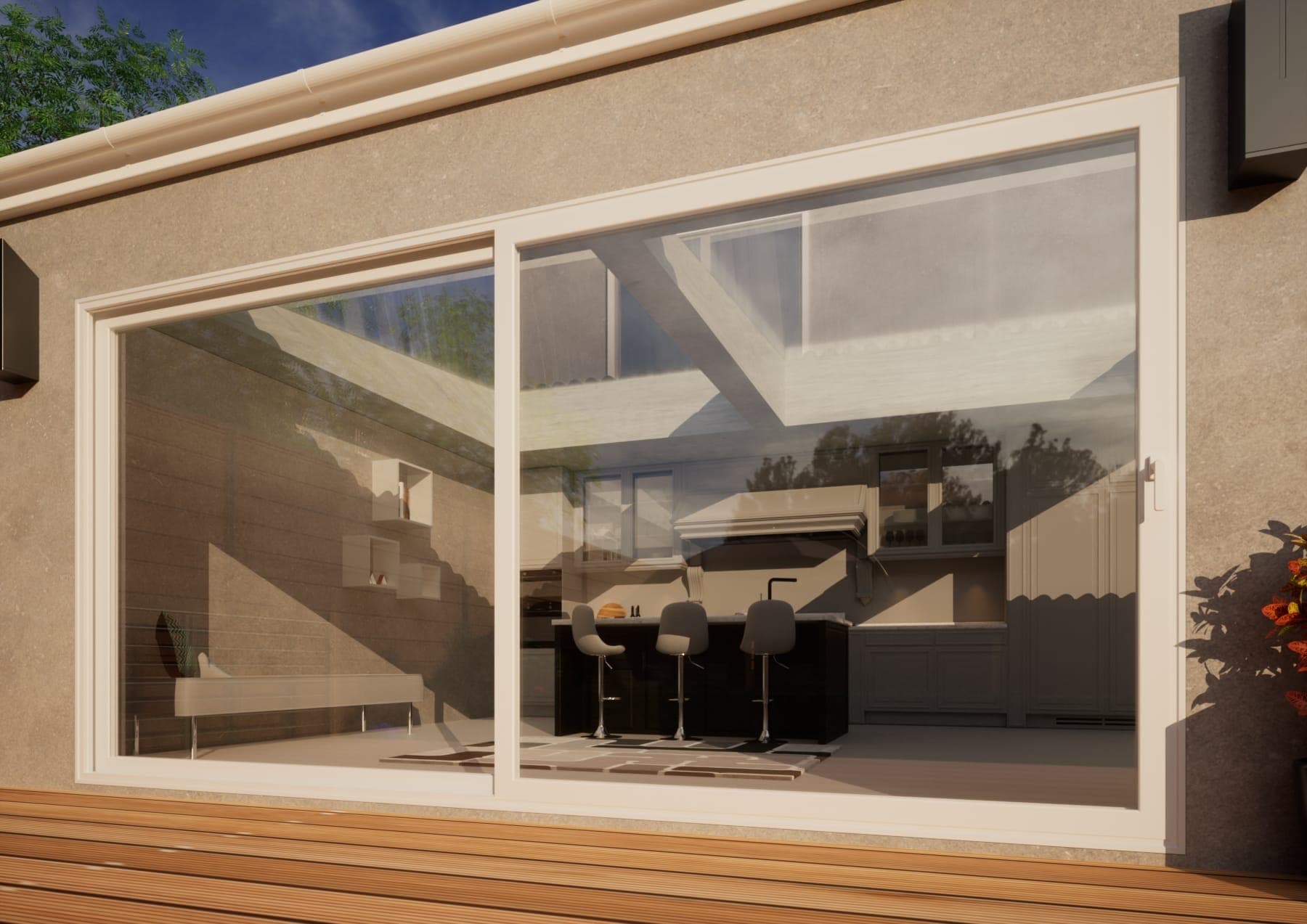 Aluminium Sliding Door - 4200mm White - Right Hand Slide & Left Hand Fixed