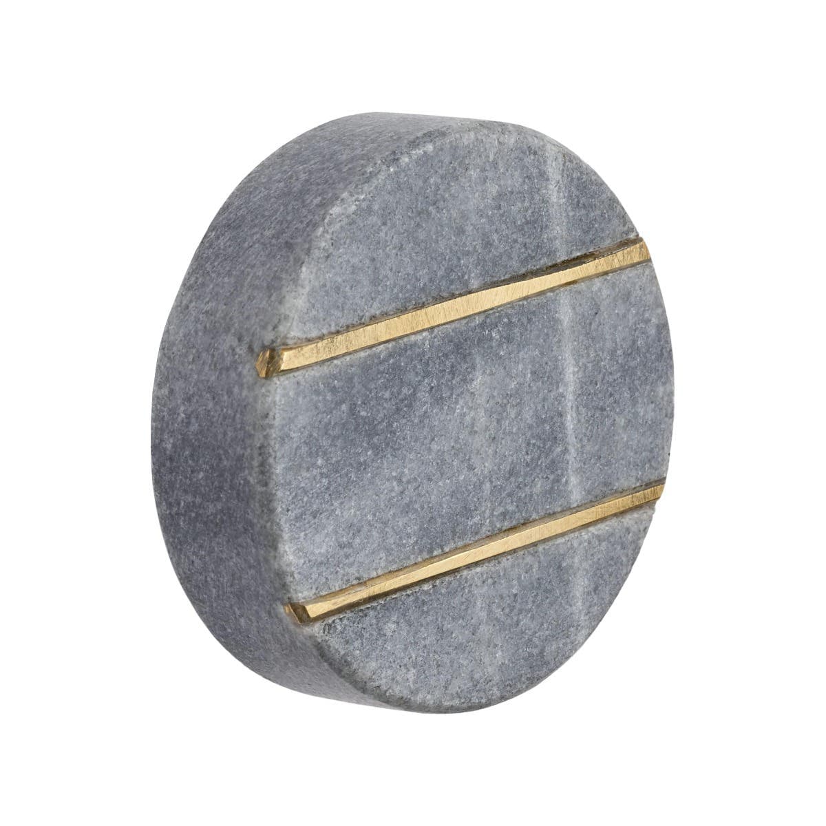 Round Marble/Brass Cabinet/Drawer Knob - 40mm - Grey Marble/Gold Brass Stripe - Elite Knobs & Handles