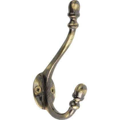 Antique Brass Decorative Tipped Hat & Coat Hook - Wall/Door Mountable - Decohooks