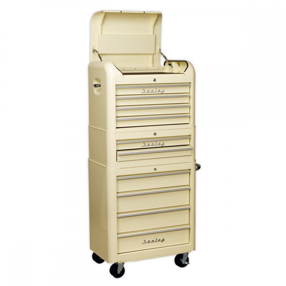 Sealey AP28COMBO2 Retro Style Topchest Mid-Box & Rollcab Combination 10 Drawer Cream