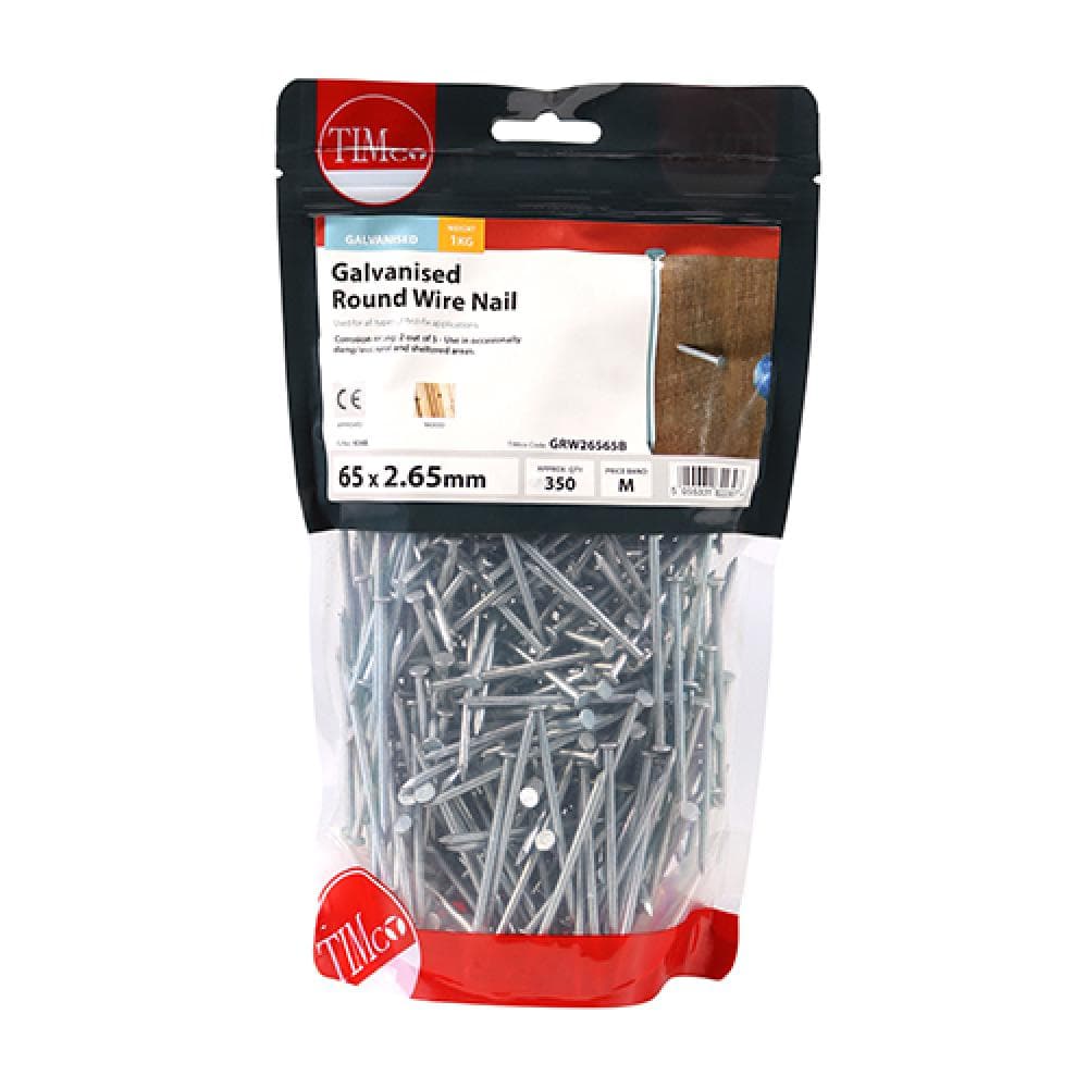 Timco GRW26565B Round Wire Nails - Galvanised 65 X 2.65