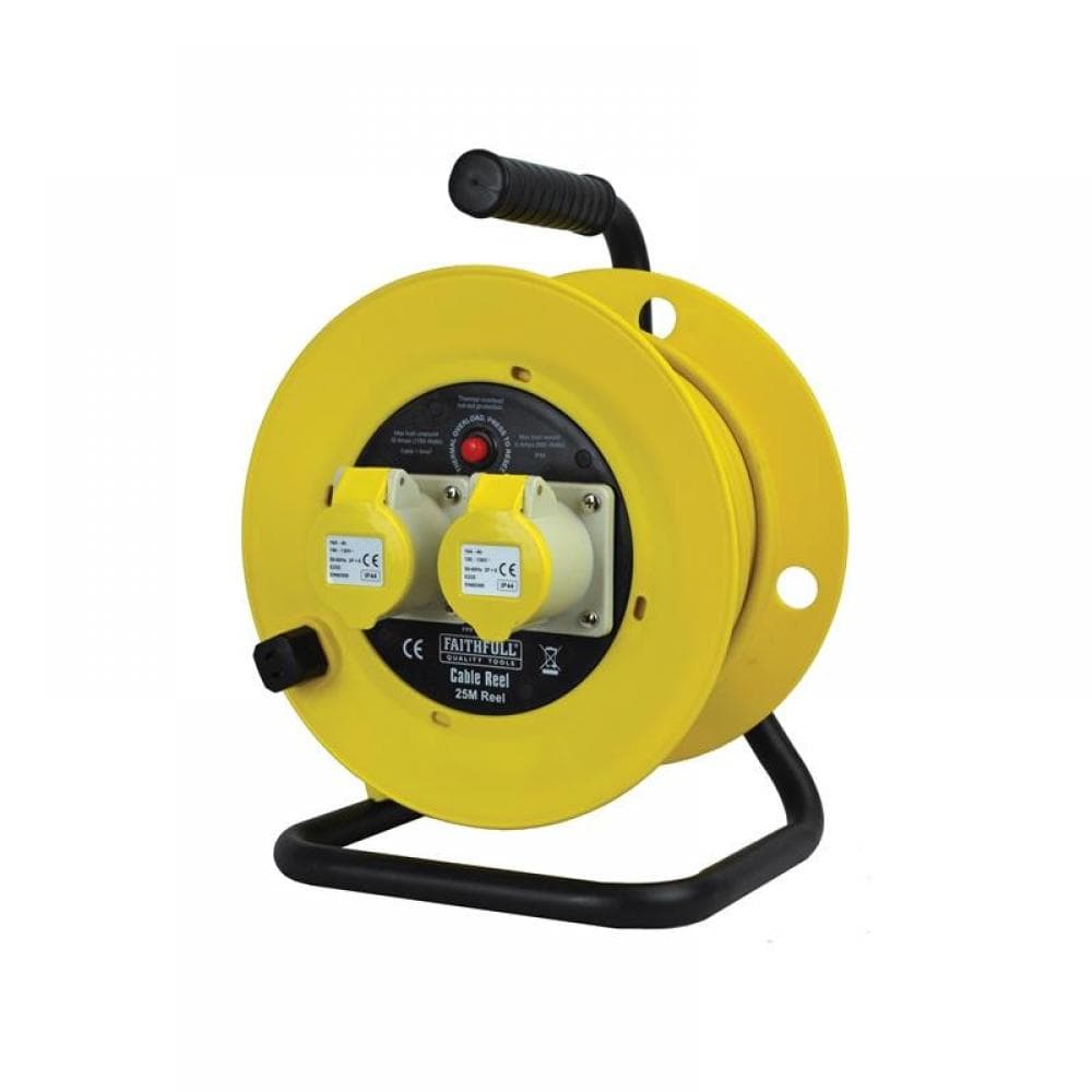Faithfull Power Plus CR2516 Open Drum Cable Reel 110V 16A 2-Socket 25M (1.5Mm Cable)