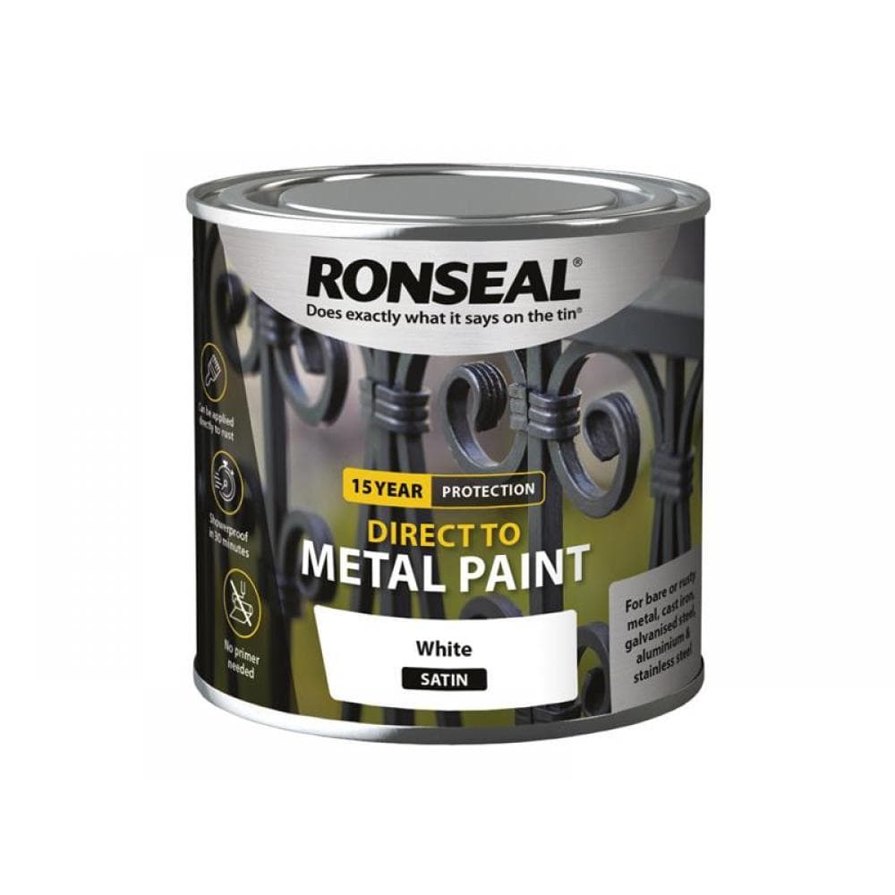 Ronseal 39183 Direct To Metal Paint White Satin 250Ml