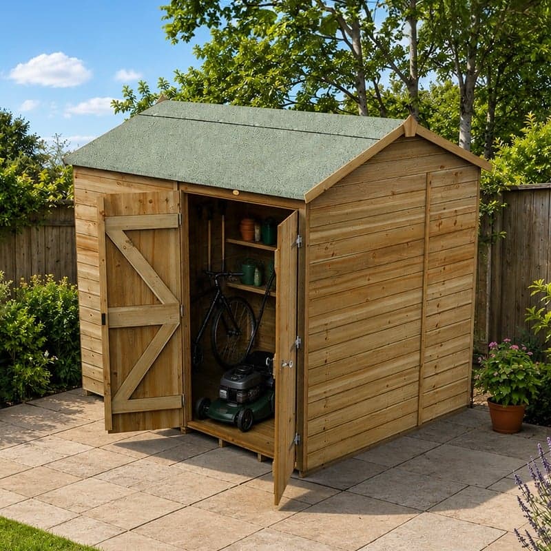 8' x 6' Forest Timberdale 25yr Guarantee Tongue & Groove Pressure Treated Windowless Double Door Reverse Apex Shed (2.46m x 2.03m)