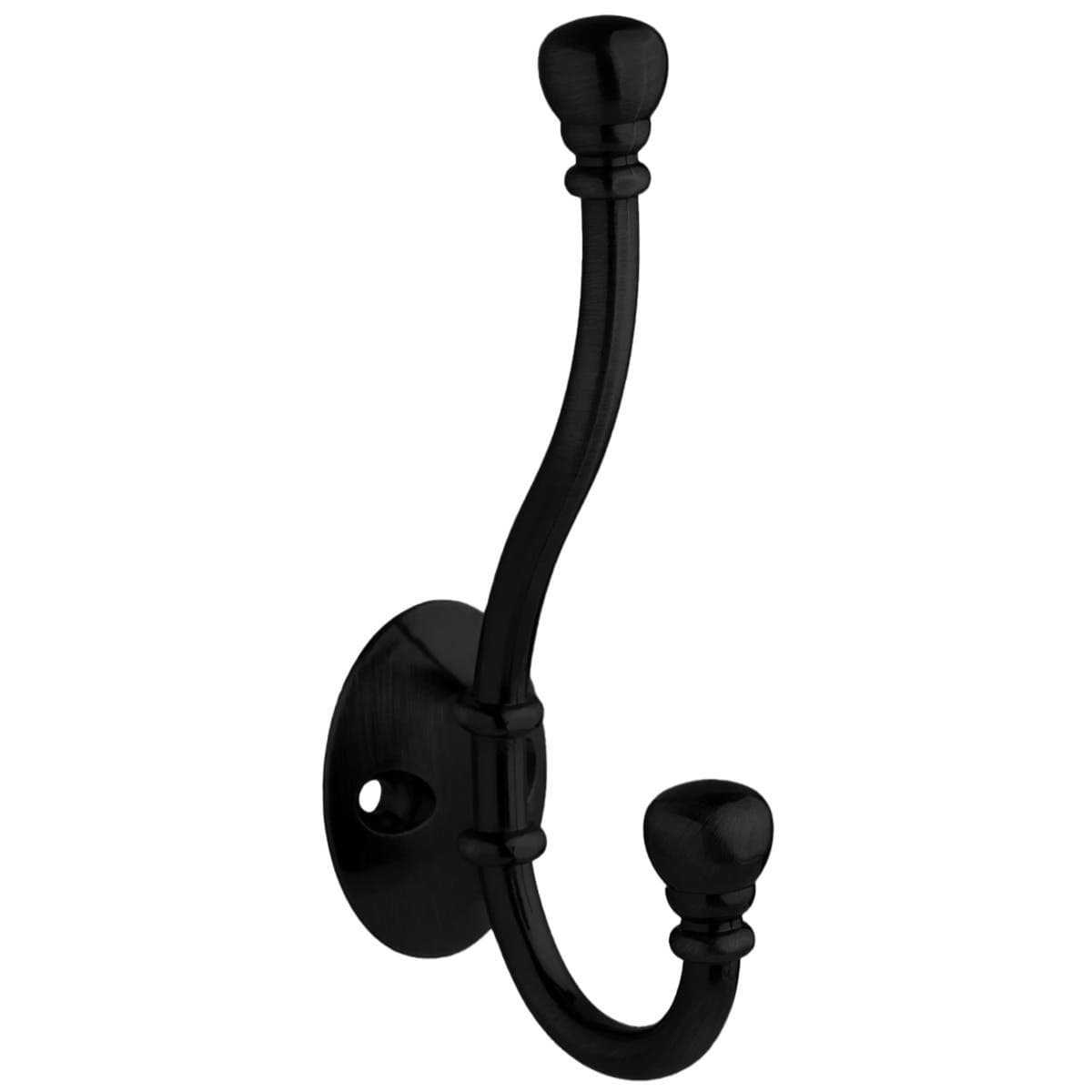 Ball End Double Hat & Coat Hook - Matte Black - Wall/Door Mountable - Decohooks