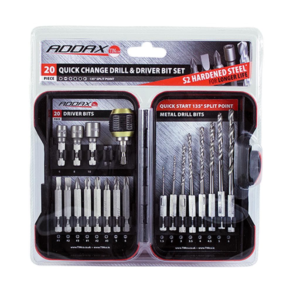 Timco MIX20SET Driver Bit & Ground Jobber Drill Bit Set 20Pc Case 20