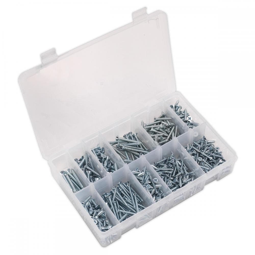 Sealey AB065STCP Self-Tapping Screw Assortment 600Pc Countersunk Pozi Zinc