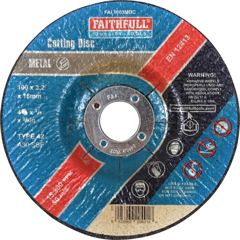 Faithfull Depressed Centre Metal Cut Off Disc 100mm 3.2mm 16mm