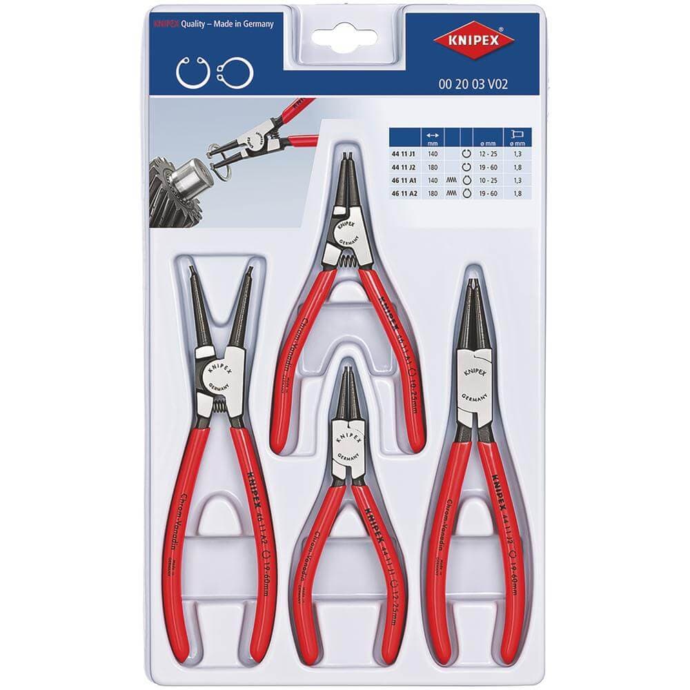 Knipex 00 20 03 V02 Set Of Circlip Pliers 4 Parts each 4 09894