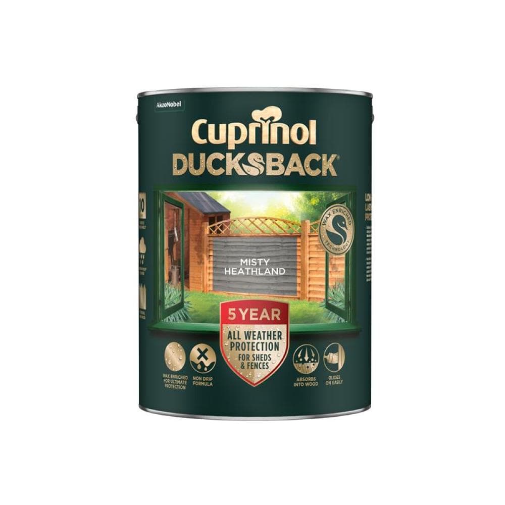 Cuprinol 5701411 Ducksback 5 Year Waterproof For Sheds & Fences Misty Heathland 5 Litre