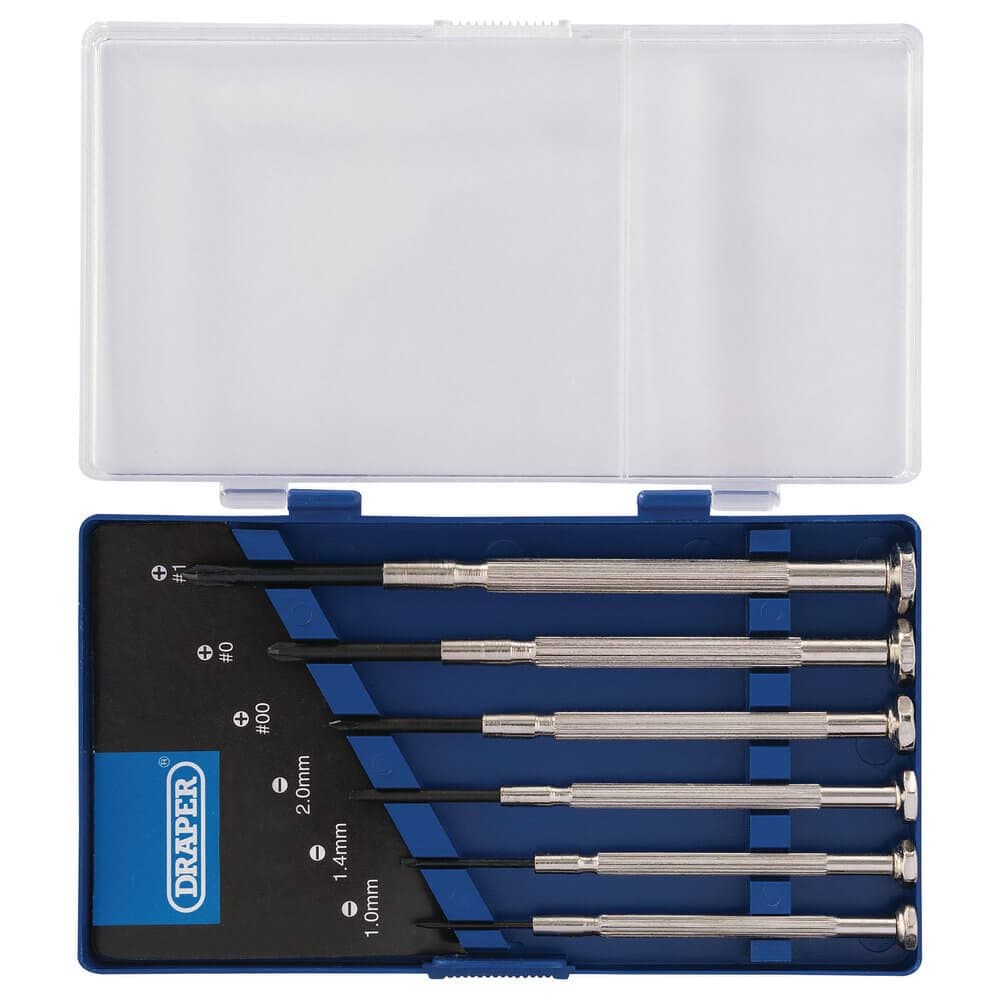 Draper 14956 Precision Screwdriver Set 3 X Plain Slot 3 X Cross Slot (6 Piece) per set