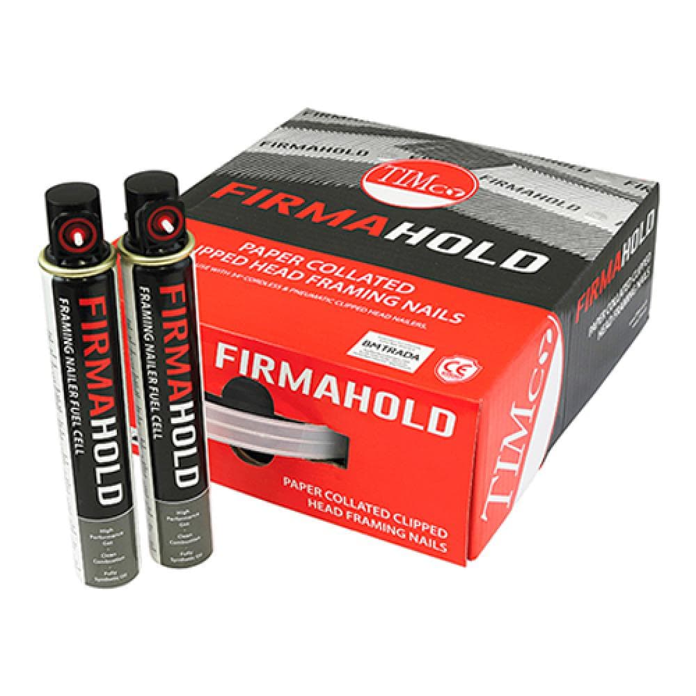 Timco CBRT90G Firmahold Collated Clipped Head Nails & Fuel Cells - Trade Pack - Plain Shank - Bright 3.1 X 90/2Cfc