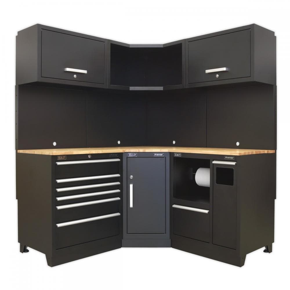 Sealey APMSCOMBO6W Premier 1.7M Corner Storage System - Oak Worktop