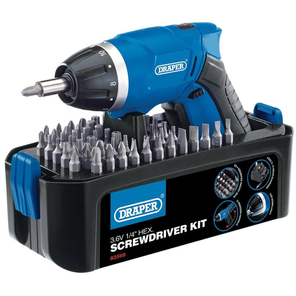 Draper 83568 3.6V Cordless Li-Ion Screwdriver Kit per kit
