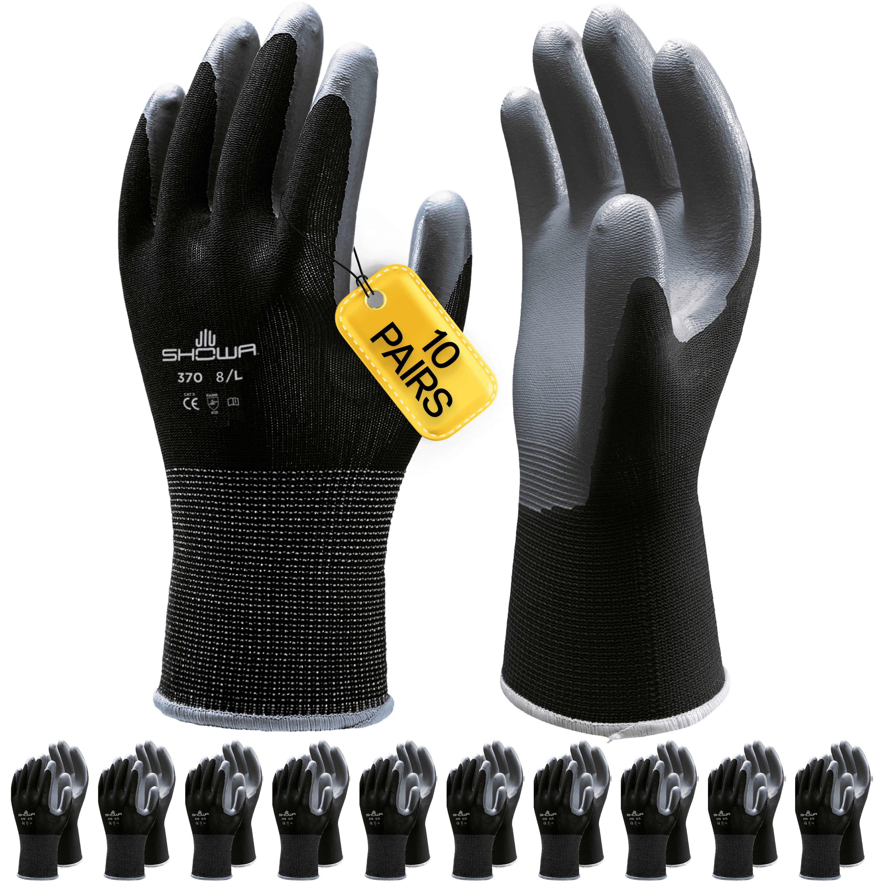 SHOWA 370 Black Lightweight Assembly Grip Safety Gloves (PACK of 10 PAIRS)