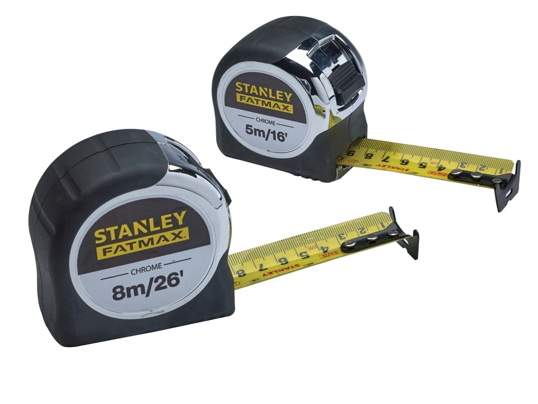 STANLEY® Hand Tools FatMax® Chrome Pocket Tapes 5m/16ft & 8m/26ft (Twin Pack) FMHT43041-0