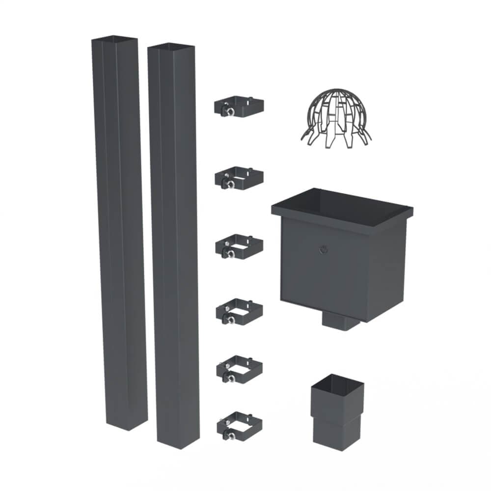 Galeco Square Steel Hopper & Downpipe Kit Grey - 80mm Diameter