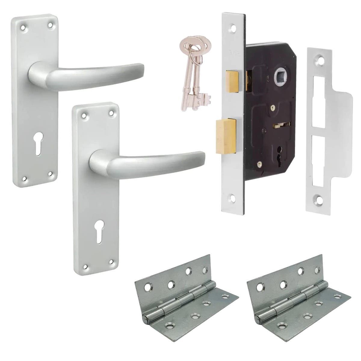 Atticus External Lock Door Value Pack - 3 Lever Sash Lock/Hinges - 63mm - Designer Levers