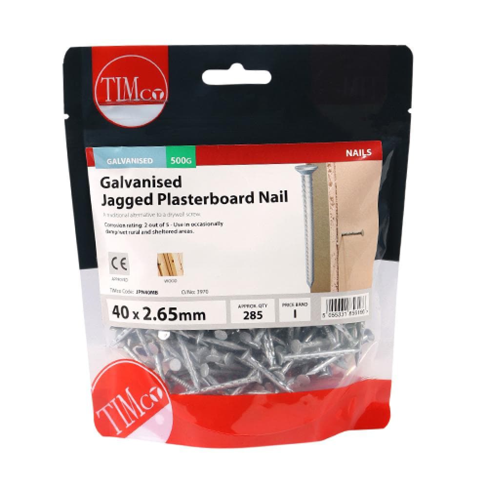 Timco JPN40MB Jagged Plasterboard Nails - Galvanised 40 X 2.65