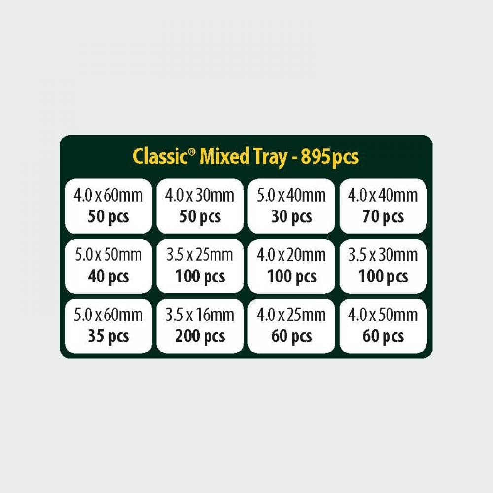 Timco CLASSICTRAY Classic Multi-Purpose Screws - Mixed Tray - Pz - Double Countersunk - Yellow 895Pcs Tray 895