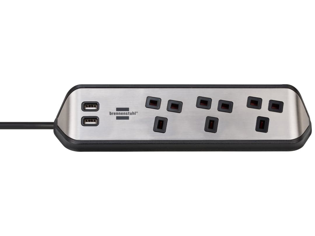 Brennenstuhl estilo Corner Extension Lead 240V 3-Gang 13A Black 2m 1153593410