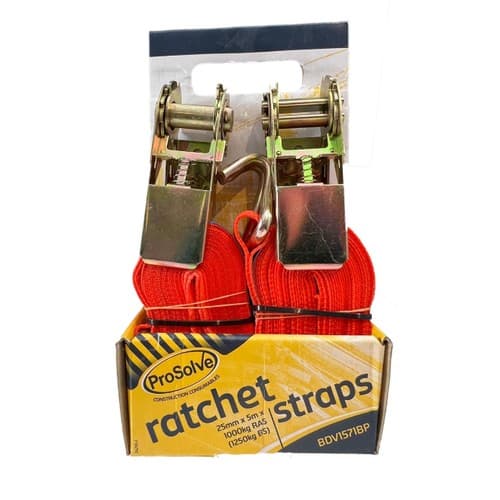 ProSolve Ratchet Strap Pack of 2 - 1000kg - 25mm x 5mtr Red